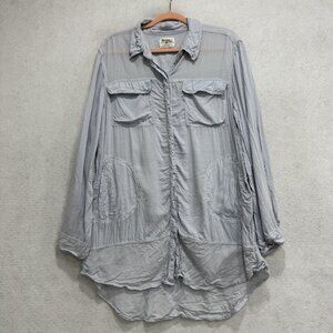 Holding Horses Shirt Womens Medium Blue Long Sleeve Button Front Tunic Top Boho